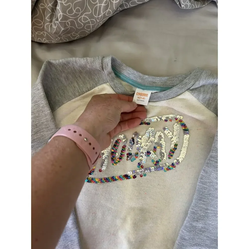 Gymboree Flip Sequin Grey White Hooray Sweatshirt size 7-8